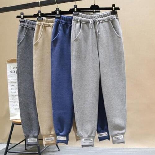 Winter plus velvet tunic plus size sweatpants women high waist trousers casual pants women winter solid color womens sweatpants