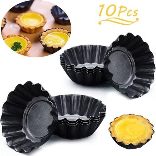 10Pcs Non-stick Egg Tarts Mold Flower Shape Reusable Heat Resistant Pan Cake Muffin Cupcake Mould Kitchen Baking Tool