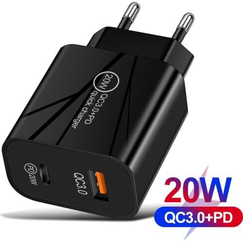 20W USB PD Charger QC 3.0 Quick Charge EU US UK Plug Adapter For iPhone 12 Pro Max Huawei Xiaomi Mobile Phone USB C Fast Charger
