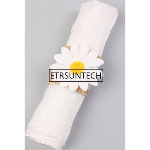 200pcs Vintage Jute Burlap Lace Daisy Napkin Ring for Wedding Party Table Setting Favors Home Decors Sunflower Napkin Holder