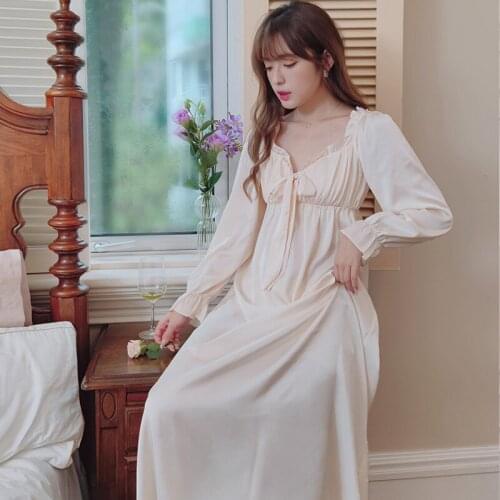 2021 Lace Nightgowns Sleepshirts Home Dress Nightdress Sleep & Lounge Sexy Sleepwear Long Nightgown Female Modal H874