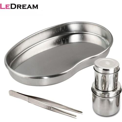 4pcs/lot Stainless Steel Kidney Shaped Sterilized Medical Dental Surgical Cosmetic Makeup Tray Jar Pot Container Bottle Tweezers