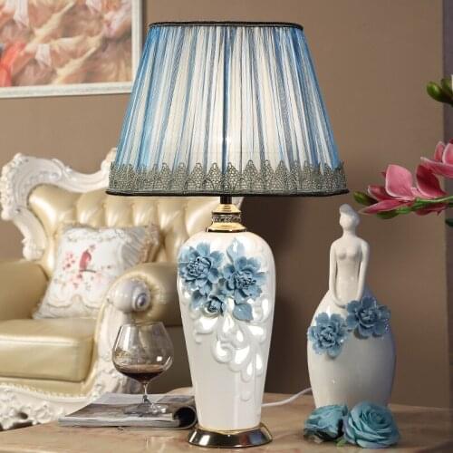 40x69cm European Ceramic Table Lamp Handmade Living Room Wedding Bedroom Bed Large Table Lamp Lamps for Bedroom Night Lights