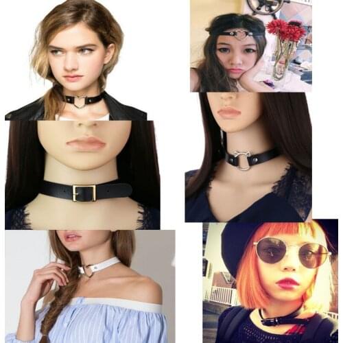 6Pcs Punk PU Black Leather Choker Necklace Set Gothic Vintage Fancy Dress O-Ring Charm Heart Rock Rivets Spiked Adjustable Co