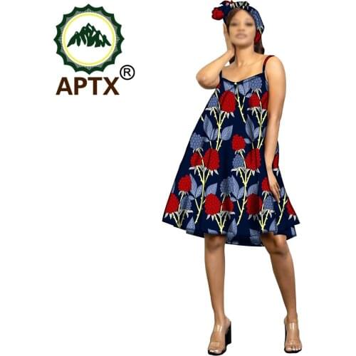 African Clothing For Women Ankara Loose Style Braces Skirt Sexy Straight Casual Above Knee Batik Pure Cotton Floral Party Dress