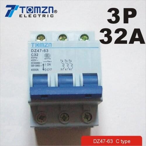 3P 32A 400V~ 50HZ/60HZ Circuit breaker MCB C type