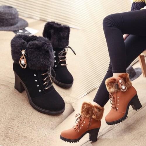 Winter Boots Women Shoes Woman Boots Snow Boots Ankle Boots Fashion Comfortable Warm High Heel 2020Winter New Thick Warm 35-41