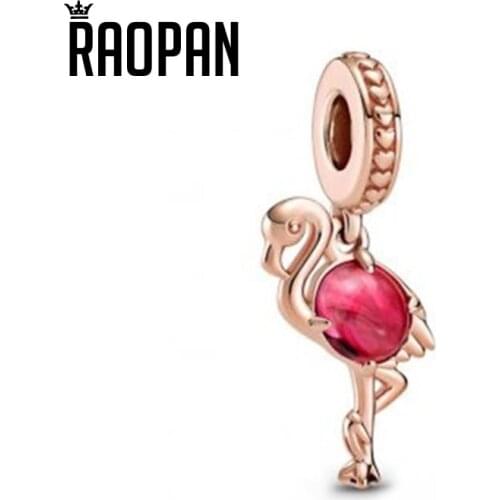 RAOPAN 2021 new 925 sterling silver Murano glass flamingo charm charm bracelet jewelry for girlfriend gift 789431C01