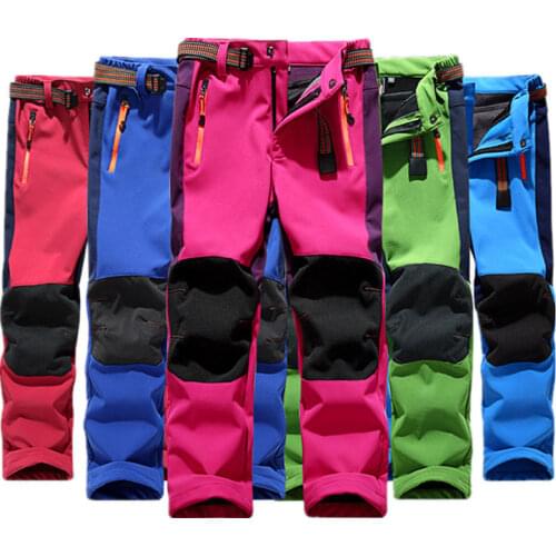 Kids Winter Fleece Hiking Pants Softshell Children Waterfroof Camping Trekking Skiing Trousers Pants For Boys Girls 6-14 Years