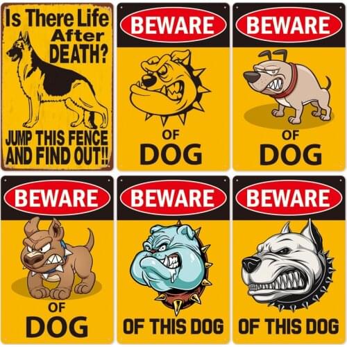 Vintage Metal Poster Warning Dogs Outside New Beware of Dogs Retro Tin Painting Caution Dogs Yard Garden Sign Warning Sign