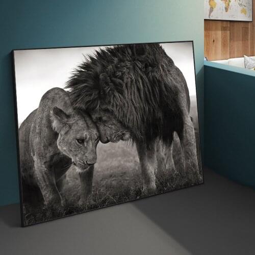 Lions Family Head to Head Canvas Paintings On the Wall Art Posters And Prints Black And White Animals Art Pictures Home Decor
