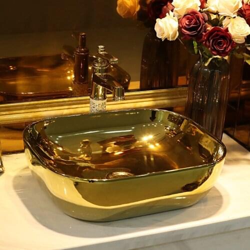 Jingdezhen ceramic sink wash basin Ceramic Counter Top Wash Basin Bathroom Sinks oval toilet sink gold