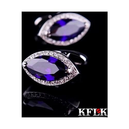 KFLK 2020 Luxury shirt cufflink for mens Brand cuff buttons Purple Crystal cuff links High Quality wedding abotoaduras Jewelry