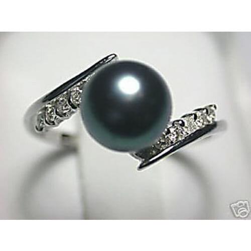 FREE SHIPPING HOT sell new Style >>>>REAL NATURAL BLACK AKOYA PEARL RING SIZE 7-9 S20