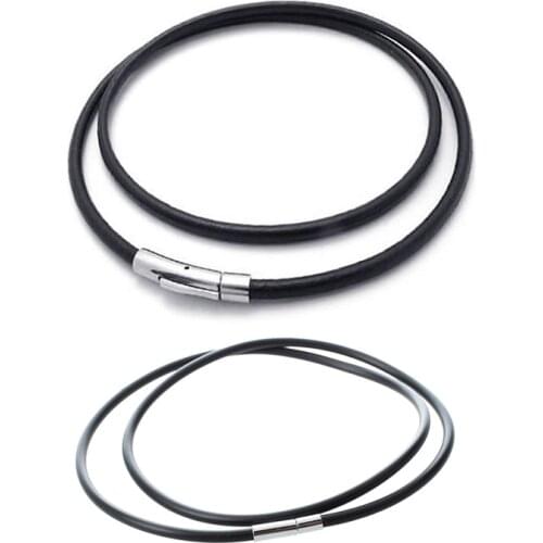 3mm Black Rubber Cord Necklace with Stainless Steel Closure - 22 Inch & Leather Cord Necklace Chain Black - Width 4 mm