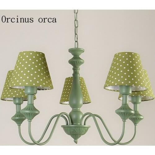 Korean modern simple green pendant lamp living room childrens room American garden flower fabric chandelier free shipping