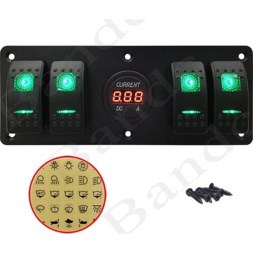RED Digital Amperemeter Display Rocker Switch Panel with 4 Illuminated Led Light Toggle Switch for Car Boat Marine Vehicle Yacht