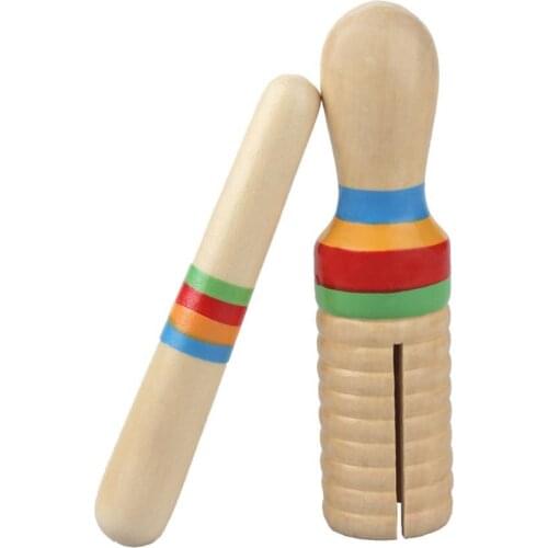 Colorful Wooden Crow Sounder Guiro with Knocking Stick Orff Instrument for Kids Children Musical Toy