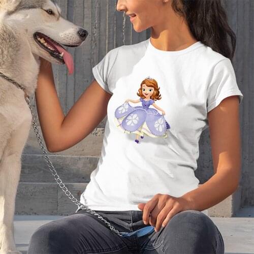 Summer New Products Female T-Shirts Outdoor Short Sleeve Cartoon Trend Comfort Color T Shirts Women Disney Sofia Printing Kawaii