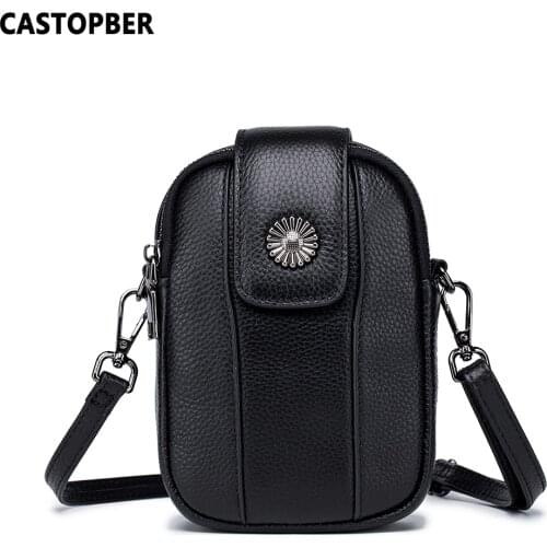 Fashion Designer Ladies Sunflower Bag Cow Genuine Leather Mini Crossbody Bags For Girls Small Cell Phone Purse 2 Layers Zipper