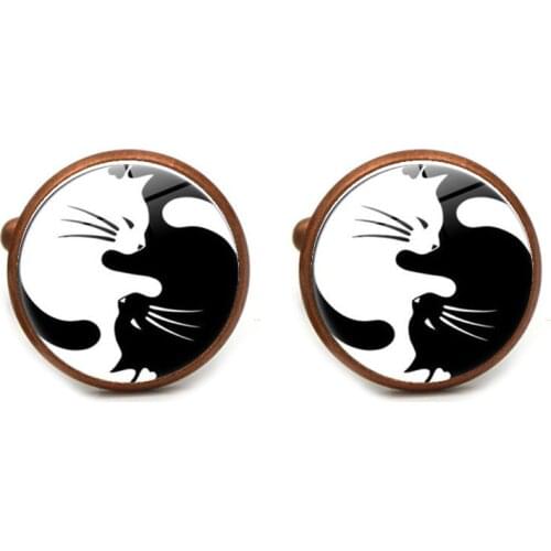 XK-XZXL0977 French Suits Cufflinks with Black White Cat Pattern Retro Men Shirts Sleeve Nails Male Cuff Link for Collection