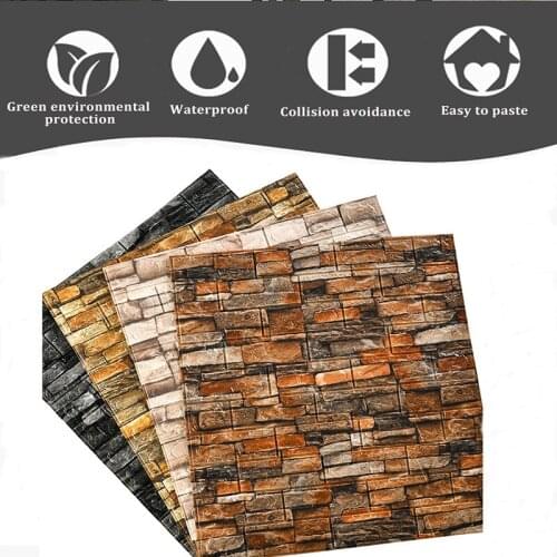 10pcs/bag 3D Wall Sticker Brick Pattern Wallpaper for Living Room Bedroom TV Wall 77x70cm Waterproof Self-Adhesive Wall sticker