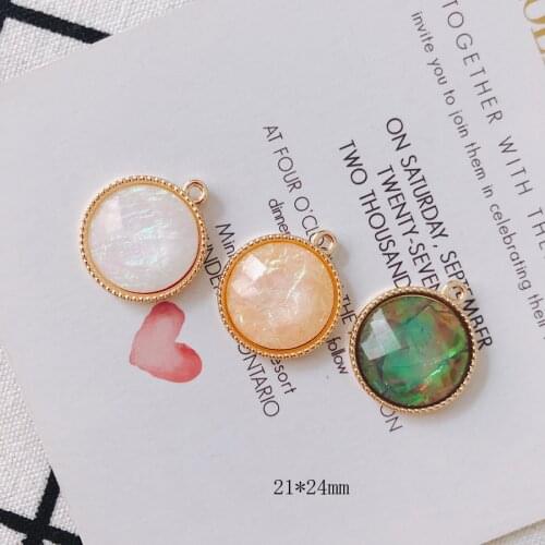 Newest 20pcs Faceted Glitter Resin Round Alloy Geometry Pendants DIY Jewelry Findings Ornament Accessories Pendant 21*24mm