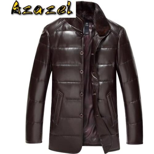 2020 New Genuine Men Winter White Duck Down Jacket Sheepskin Coat Mink Fur Collar Leather Jackets DK075