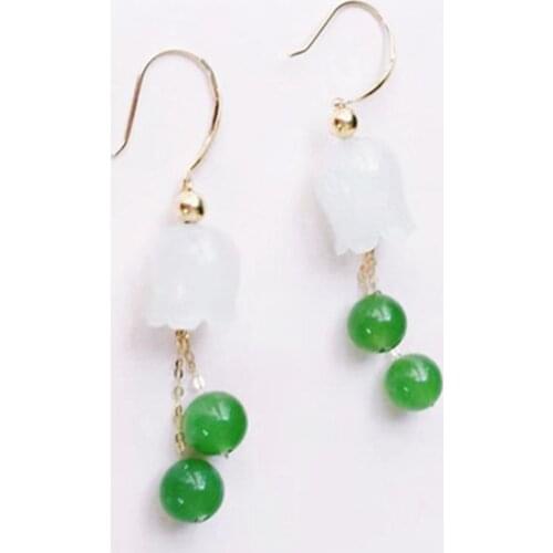 New 18K gold inlaid natural Hetian white jade ring orchid earrings with certificate