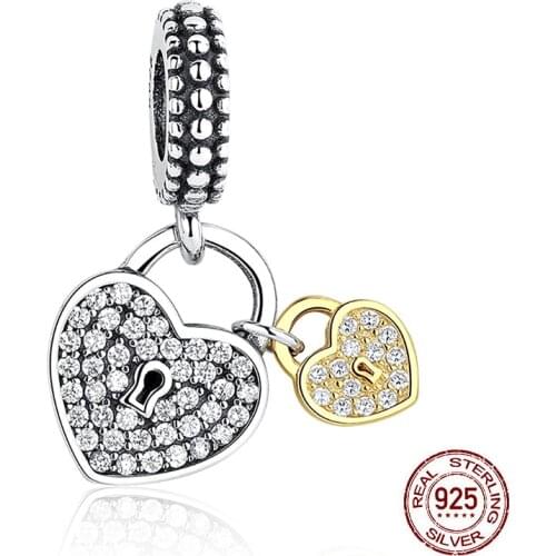 New 925 Sterling Silver Heart Padlocks Dangle Charm Beads Fit Original Pandora Bracelet Necklace Silver 925 Valentine Jewelry