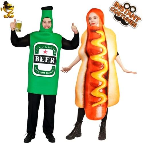QLQ Women Hot Dog Costume Cosplay Food Halloween Funny Costumes For Couples Role Play Mens Oktoberfest Jumspuit