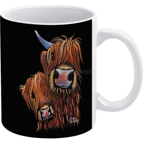 Scottish Highland Cows ' Daddys Girl' by Shirley MacArthur White Mug Ceramic Mug Creative Mug Cows Highland Scottish Edinburgh