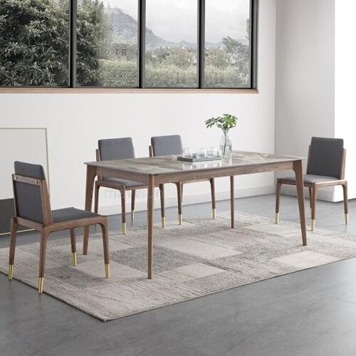 Nordic Minimalist Rock Slab Dining Table And Chair Combination Modern Rectangular Dining Table Light Luxury Furniture For Home