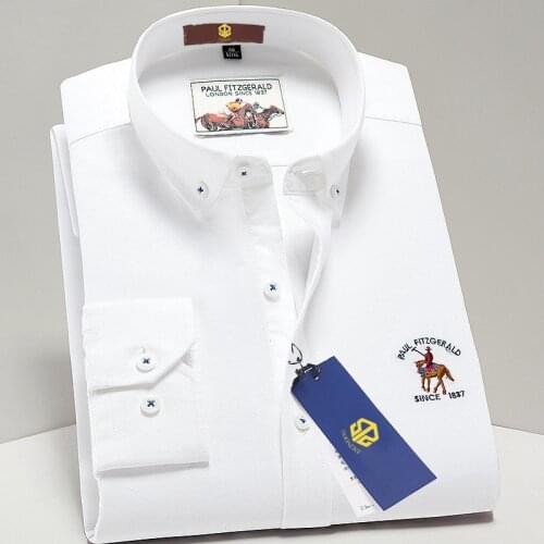 SOONERY Men Dress Shirts Cotton Oxford Casual Shirts Spring Long Sleeve Embroidered Plaid Solid Striped Shirt Regular Slim Fit