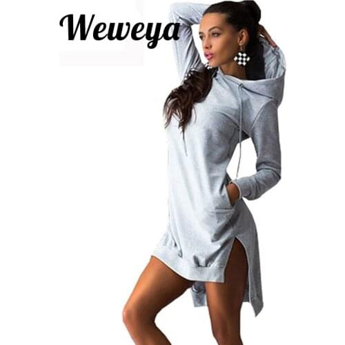 Weweya Women Pockets Pullover Svitshot 2019 Casual Hoodies Women Tracksuit Hoodies Sweatshirt Female Slim Hoody Dress T shirt XL