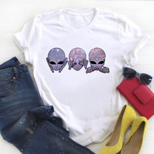Women Flower Alien Love Kiss Print Clothing Cartoon Ladies Summer T Tee Female Top Shirt Clothes Tshirt Womens Graphic T-shirt
