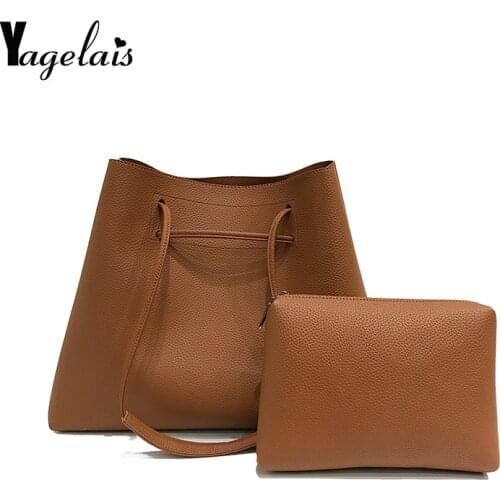 PU Leather Handbag 2 Sets Bag Bucket Shoulder Crossbody Bags For Women Large Capacity Tote Composite Shoulder Handbag