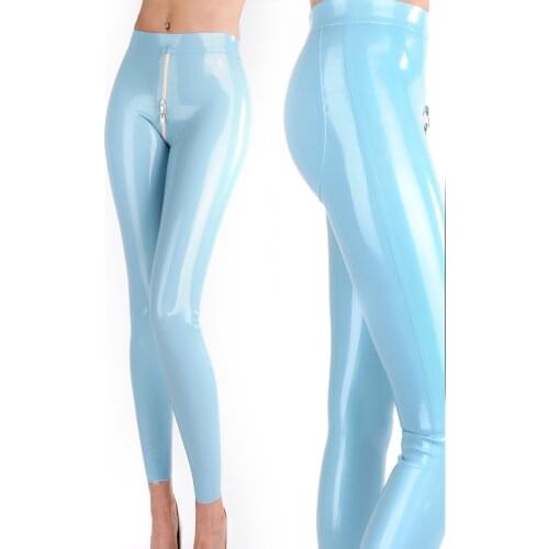 WOMEN LATEX LEGGINGS 3D HIPS CUT CROTCH ZIP SEXY SKinny latex trousers