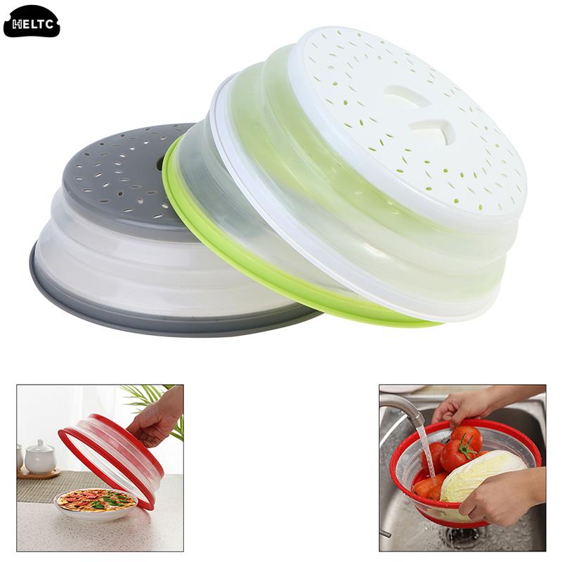 1pcs Microwave Splash-proof Cover, Collapsible Food Cover Hollow-out Drain Basket with Handle