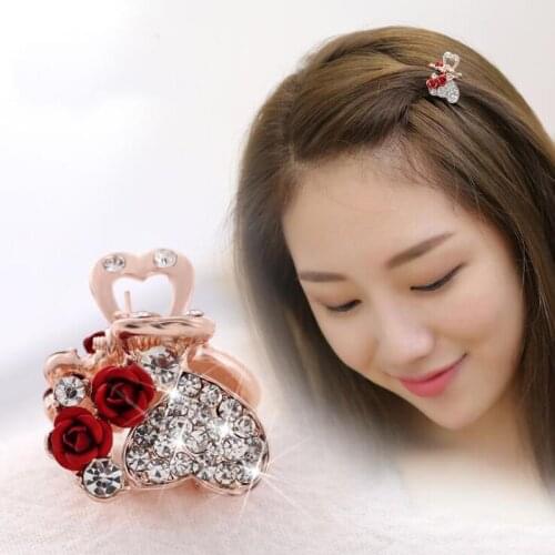 1 pieces Cute Rose Hair Claws Women Boutique Rhinestone Hairpins Star Heart Bowknot 20 Types Girls Bang Clips Hair Accessories
