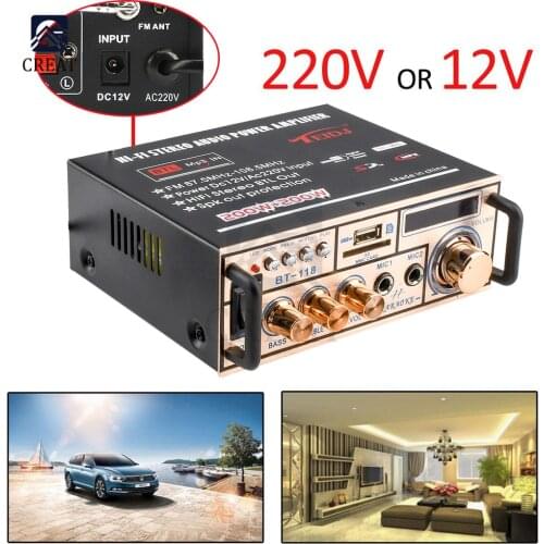 2021 12V/ 220V 2CH LCD Display Digital HIFI Audio Stereo Power Amplifier bluetooth FM Radio Car Home with Remote Control