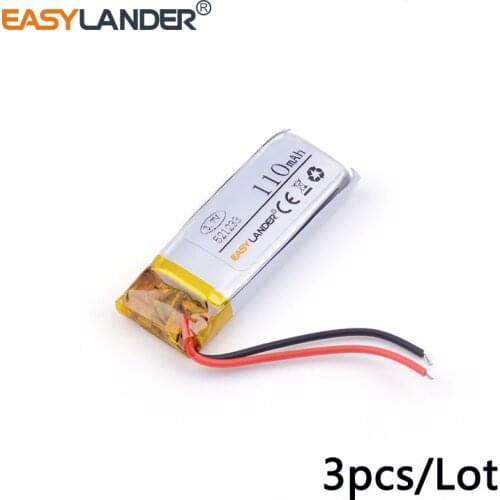 3pcs /Lot 521233 110mAH 3.7v lithium Li ion polymer rechargeable battery General Remote control / two-way remote control GPS DVR