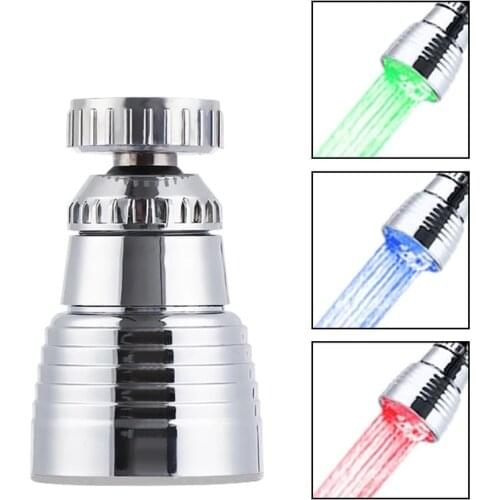 360 Degree Rotating Temperature Sensor Light Faucet Temperature Control Discoloration Fashionable Practical Home Kitchen Faucet