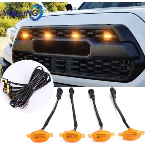 4pcs Car Lights With Wire For GMC Sierra 2500 HD 2019-2021 ABS Plastic 4500K Front Grille LED Light Raptor Style Grill Cover