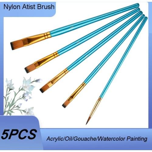 5pcs Wood Handle Artist Paint Brush Set Eco-friendly Drawing Acrylic Oil Painting Nylon Hair Paintbrush Art Supplier