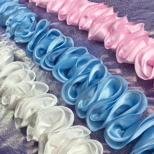 5 Yards Red Blue Chiffon Satin 3D Wavy Pleated Lace Trim Ruffle Lace Fabric Skirt Garments Accessories Dance Dress Material