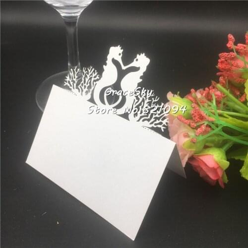 50pcs laser cut Sea Horse Wedding invitation Table cards Birthday Party place seat name cards Baby shower party Table decoration