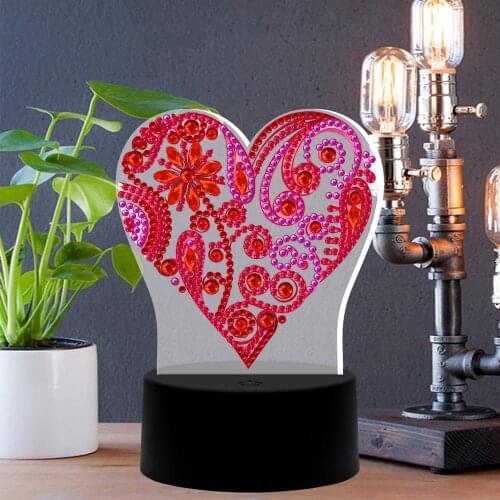 7 Colors Available Lamp Led Diamond Painting Heart Shaped Flowers Light Diamond Embroidery Cross Stitch Rhinestone Mosaic Decor