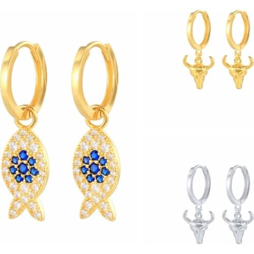 CANNER 925 Sterling Silver Huggie Earrings With Charm Bull Fish Animal Design Earrings For Men Women Fashion Jewelry For Party