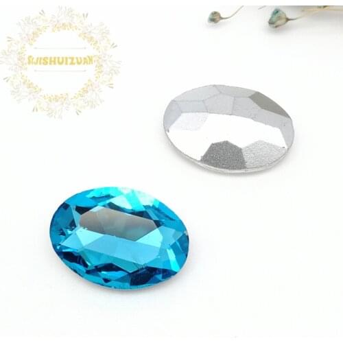 Turquoise blue Oval shape Glass Crystal sew on pointback rhinestones Diy wedding dress Mobile Accessories Free shipping